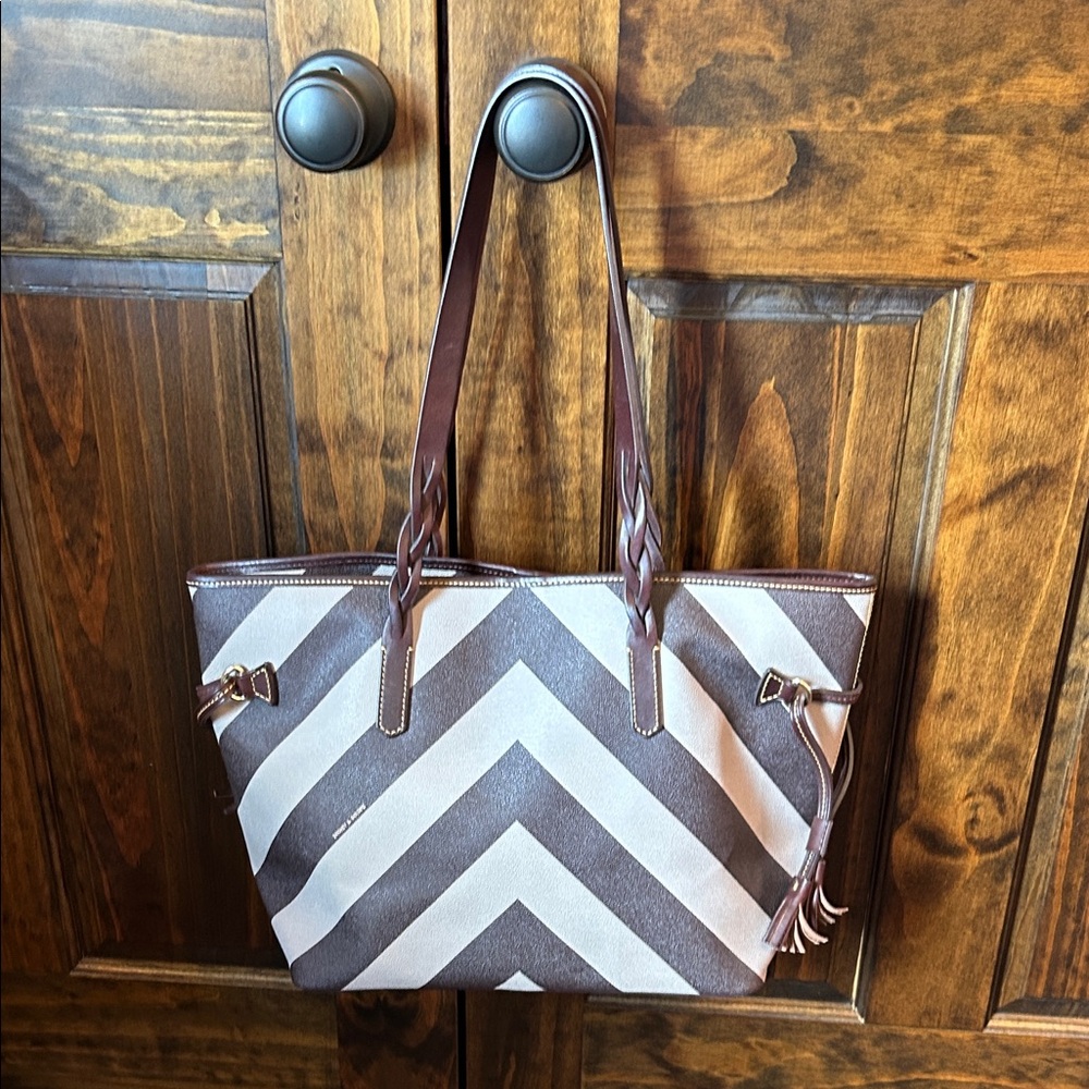 Dooney & Bourke Tan and Brown Chevron Tote - Picture 6 of 15